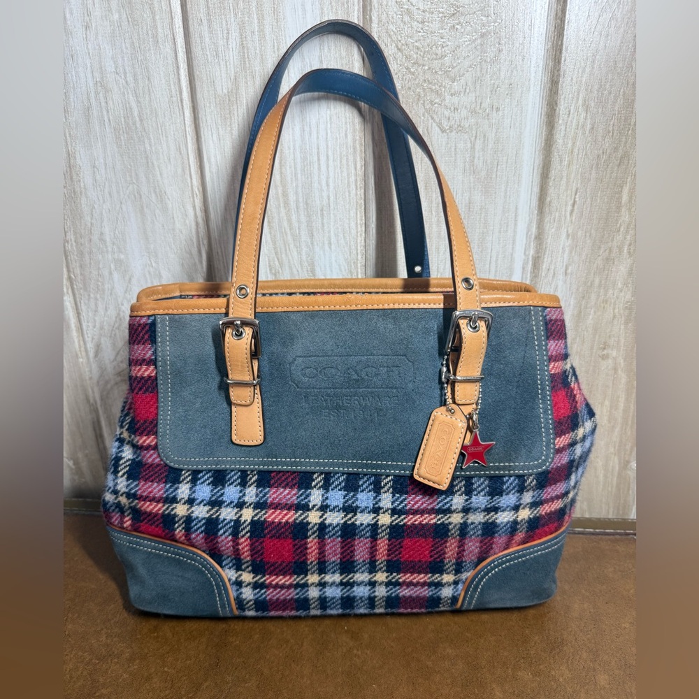 Vintage Coach wool/suede Hamptons Tote